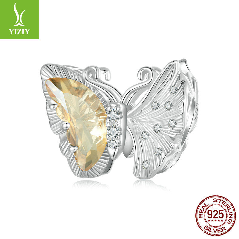 Yinziyun Original Ginkgo Butterfly DIY Bracelet Beads Forest Romantic Golden Butterfly s925 Pure Silver Beads