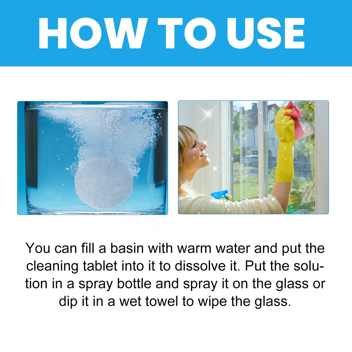 Glass Cleaning Tablets, Car Home Bathroom Polishing Mirror To Remove Scale Clear Sight Anti-Fog