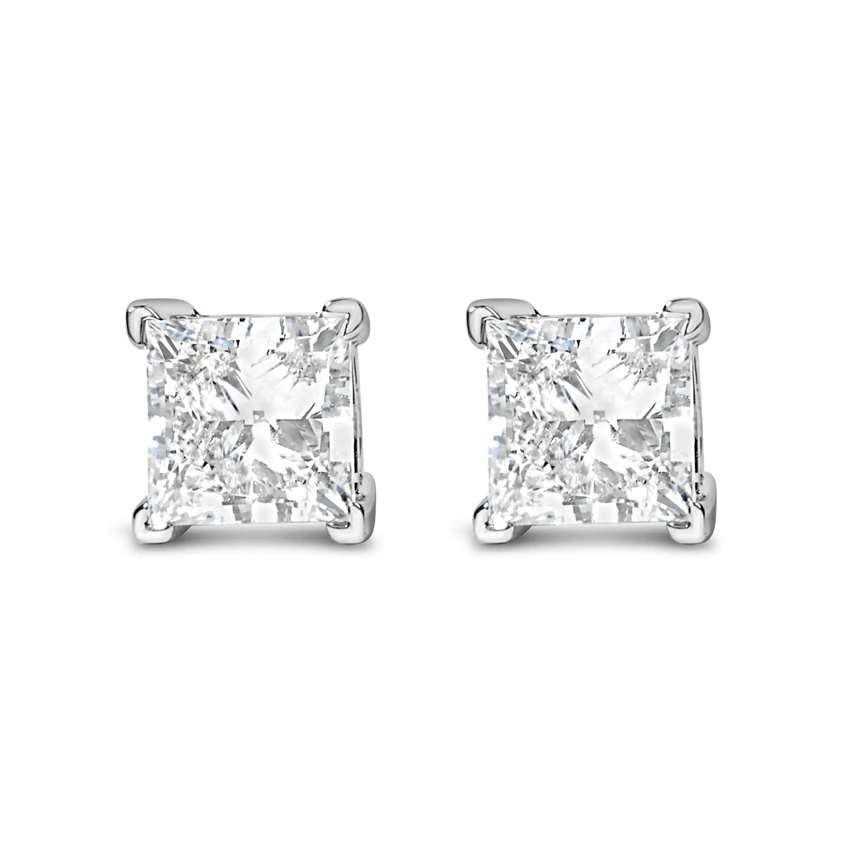 14K White Gold Princess Cut Lab-grown Diamond Solitaire Stud