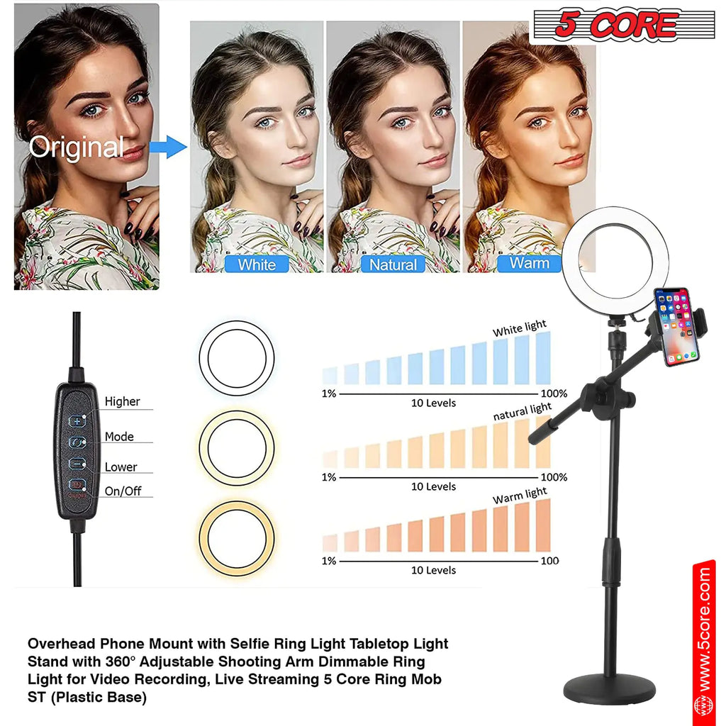 6 Ring Light Cell Phone Stand Adjustable Ring Light Angle LED