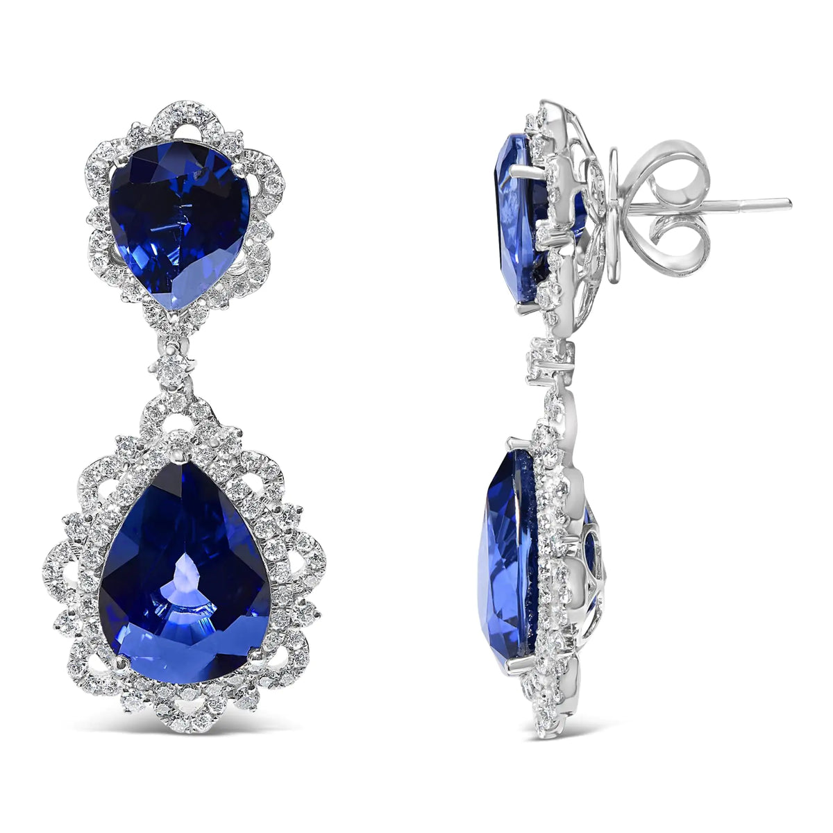 18K Gold Blue Sapphire Diamond Earrings