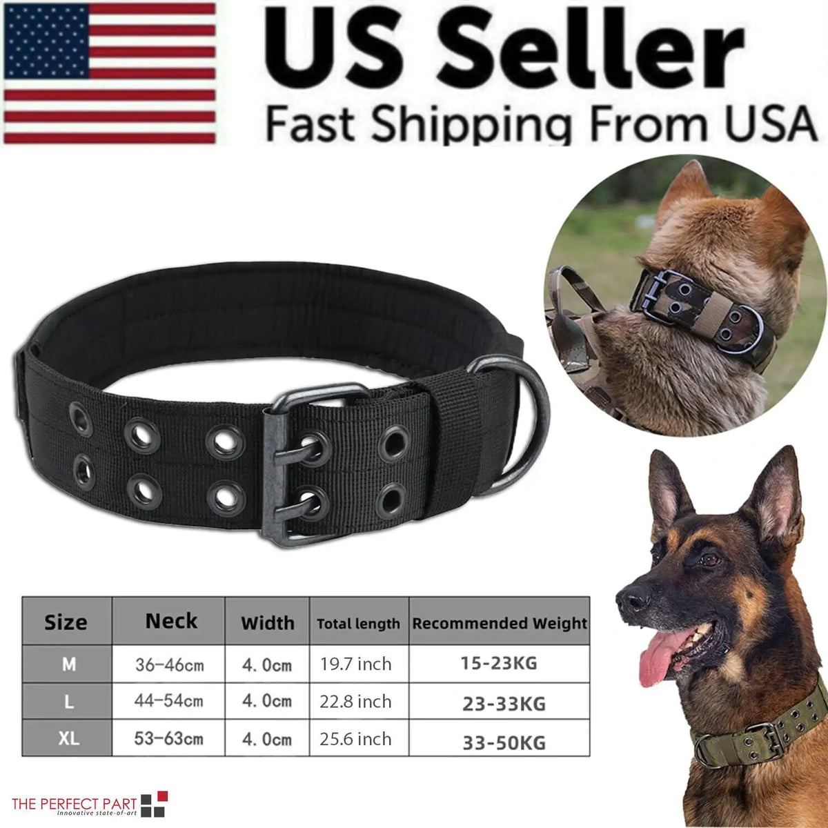 2" Tactical Heavy Duty Nylon Dog Collar K9 Military Metal Buckle