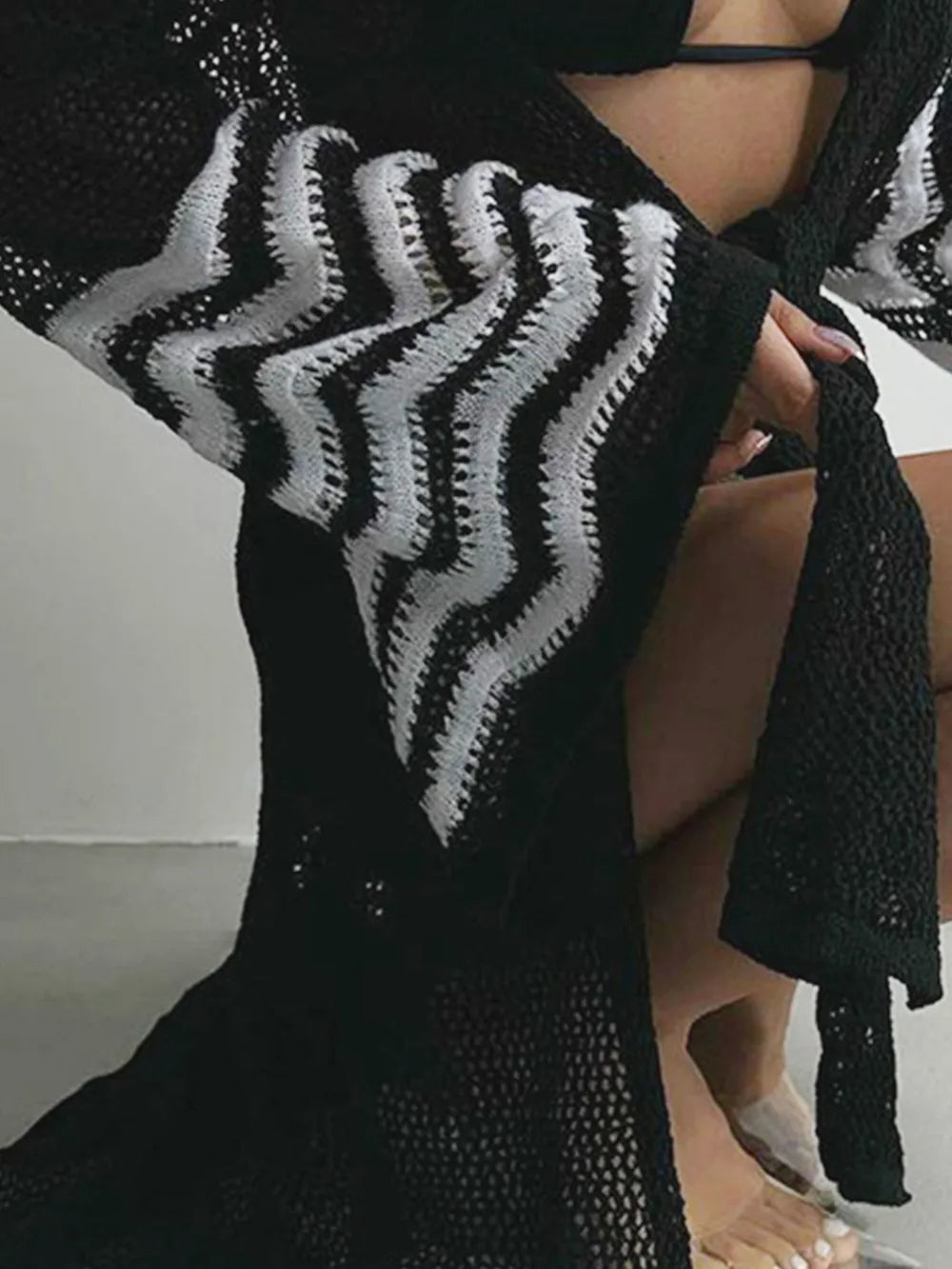 Solid color sexy knitted beach bikini swimsuit cover up sun protection suit