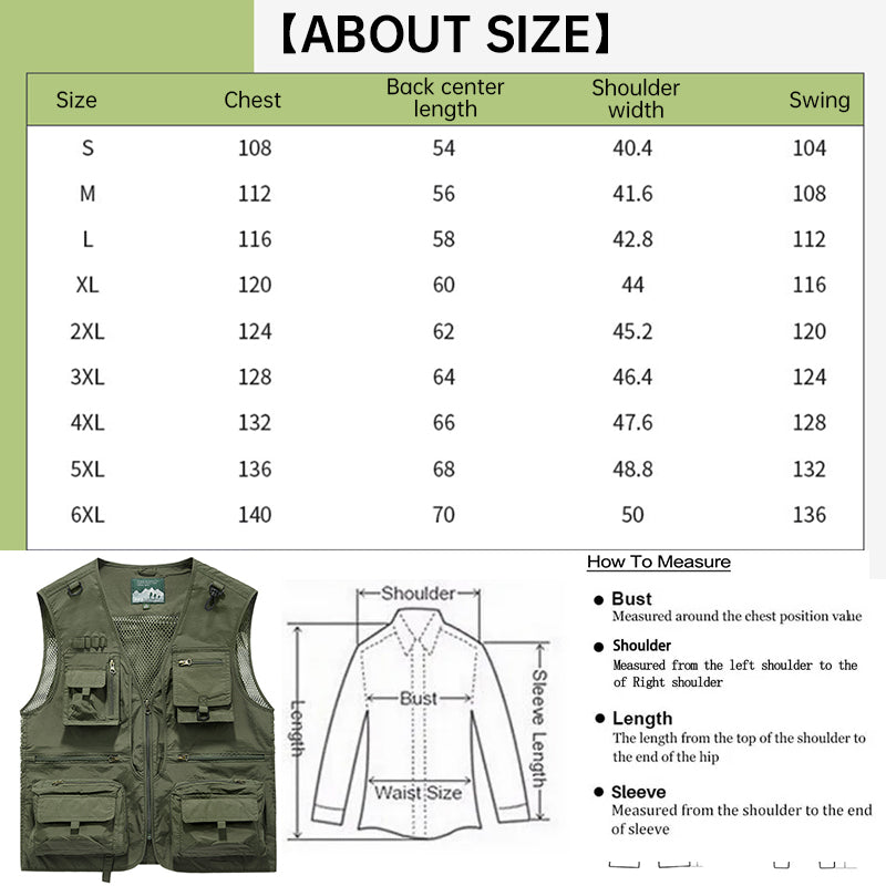 Men’s Summer Tactical Vest: 14-Pocket, Mesh, Ideal for Hiking, Fishing, Photography & Work