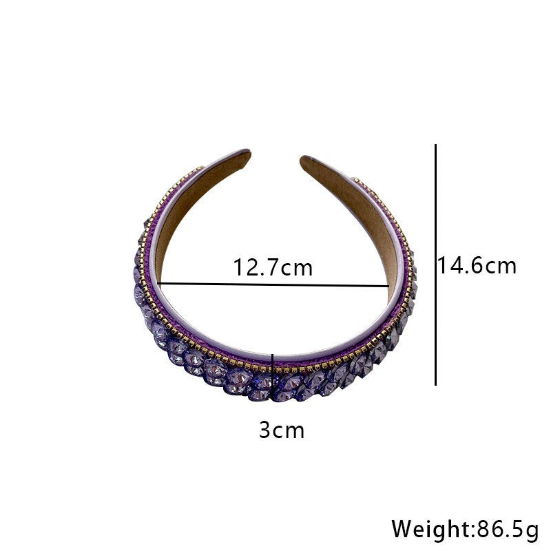 Fashionable double row geometric circular purple rhinestone hairband
