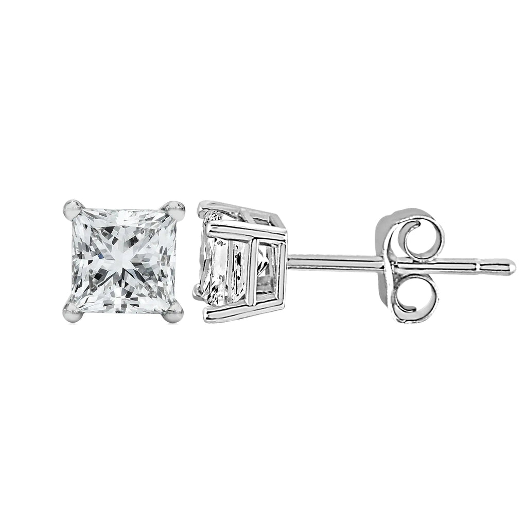 14K White Gold Princess Cut Lab-grown Diamond Solitaire Stud
