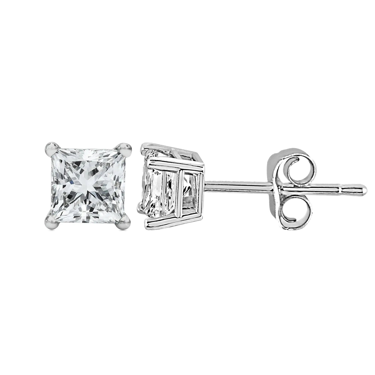 14K White Gold Princess Cut Lab-grown Diamond Solitaire Stud