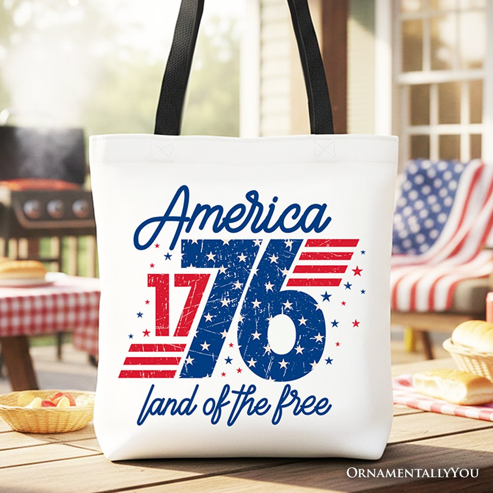 America 1776 Land of the Free Tote Bag, Vintage 4th of July Gift Shopper