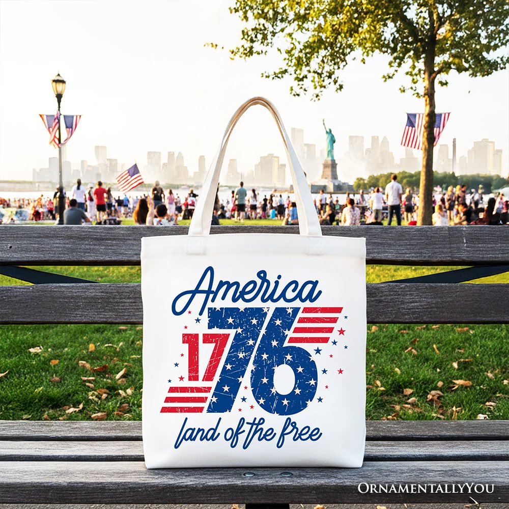 America 1776 Land of the Free Tote Bag, Vintage 4th of July Gift Shopper