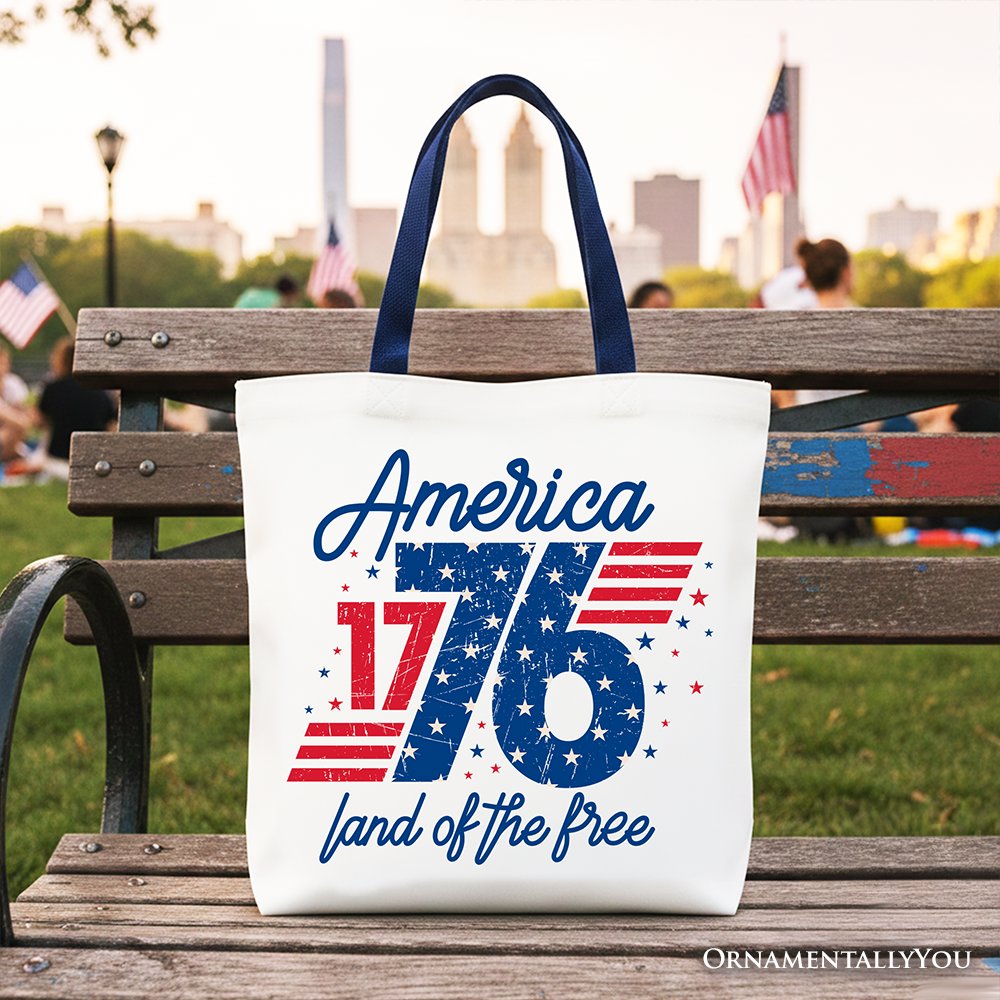 America 1776 Land of the Free Tote Bag, Vintage 4th of July Gift Shopper