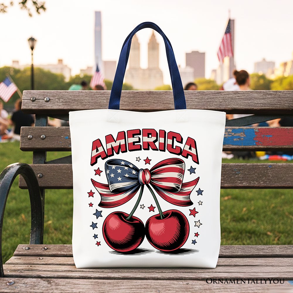 America Coquette Cherries Tote Bag, Patriotic 4th of July Gift Shopper