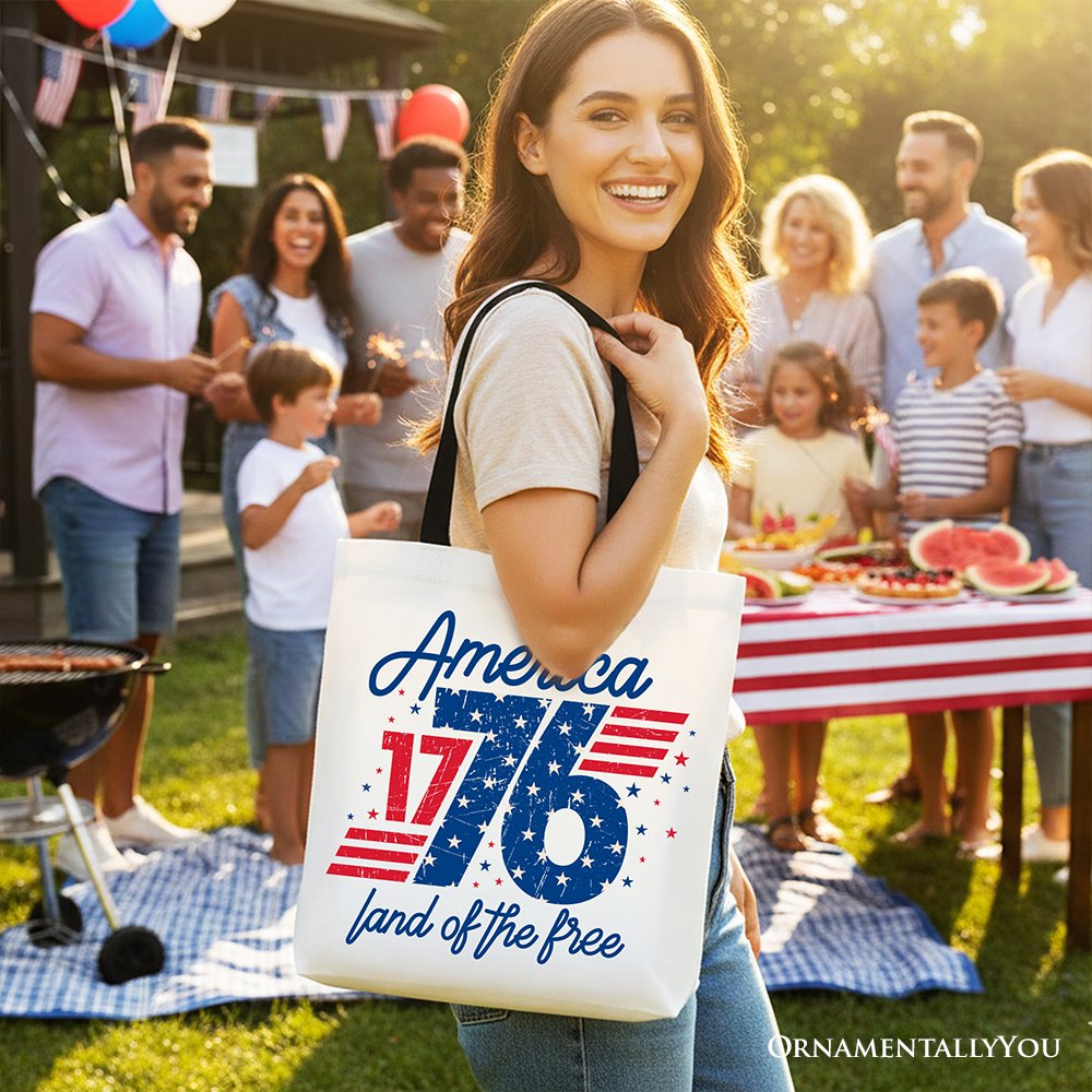 America 1776 Land of the Free Tote Bag, Vintage 4th of July Gift Shopper