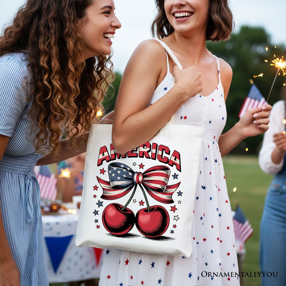 America Coquette Cherries Tote Bag, Patriotic 4th of July Gift Shopper