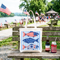 Patriotic Fish Striped Tote Bag, 4th of July Beach Gift Shopper