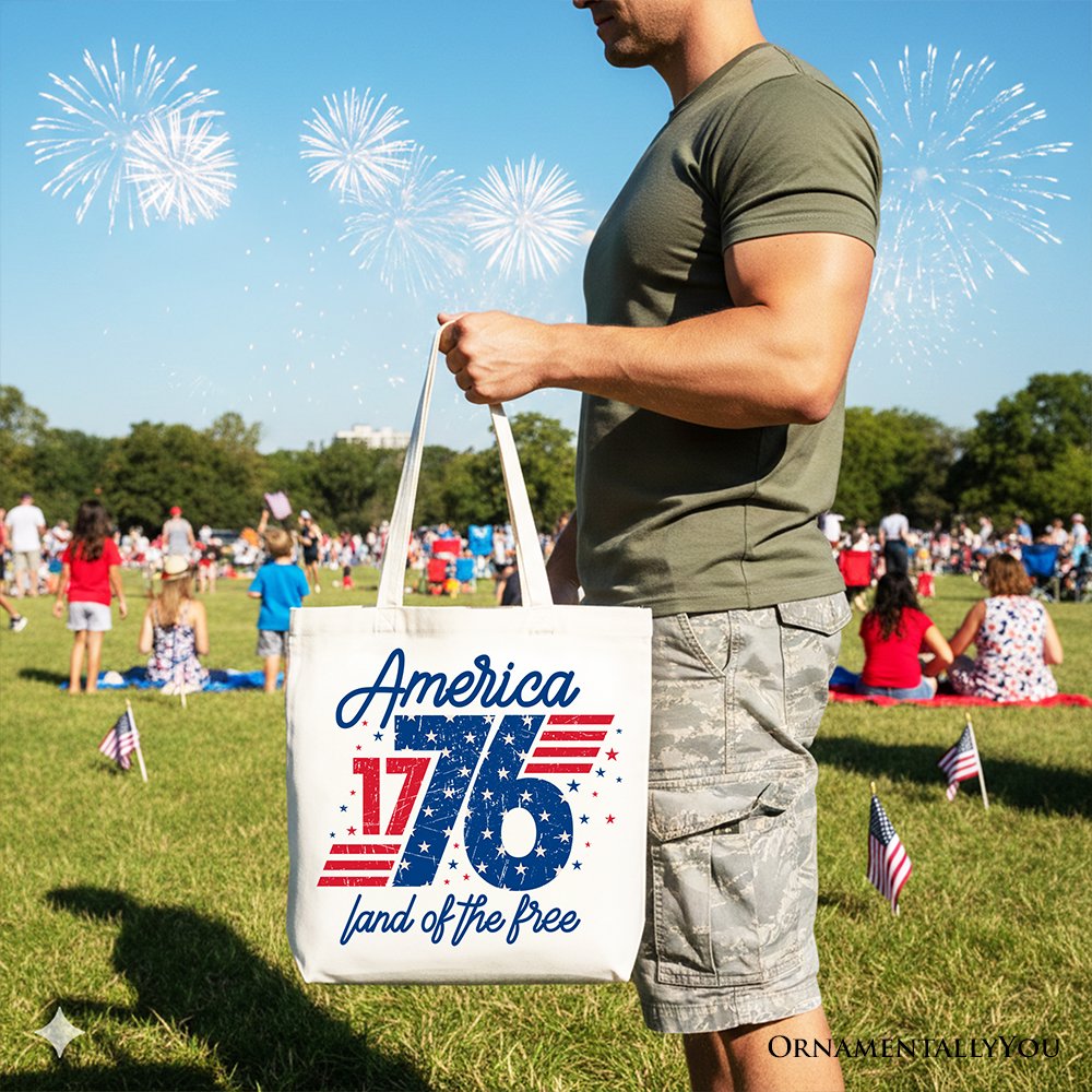 America 1776 Land of the Free Tote Bag, Vintage 4th of July Gift Shopper