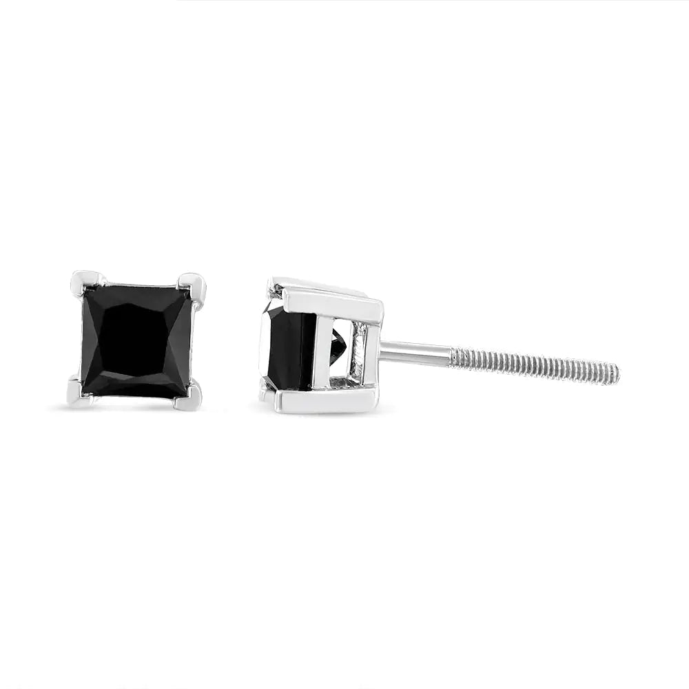14K White Gold Princess-cut Treated Black Diamond Classic 4-prong