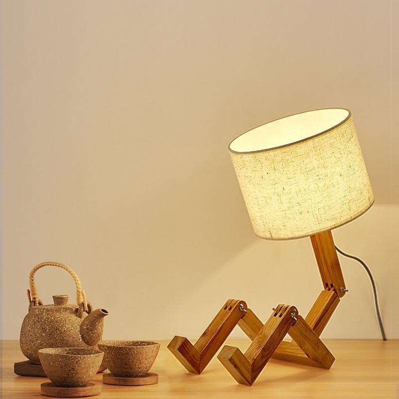 and Retro STEVVEX Wood Robot Shape Folding Table Lamp Creative