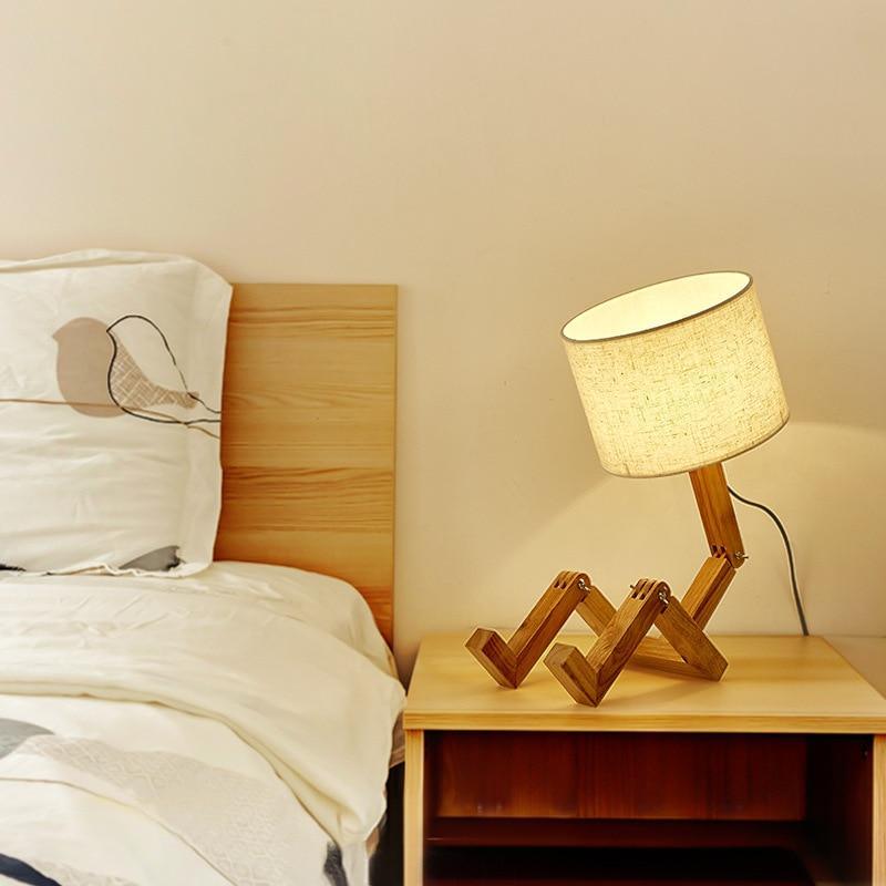 and Retro STEVVEX Wood Robot Shape Folding Table Lamp Creative