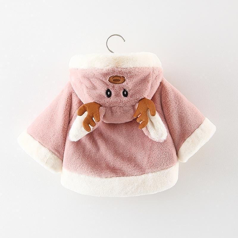 Modern New Christmas Winter LuxuryElegant Cute Elk Cartoon Hooded Soft Coat Cape for Baby Girls