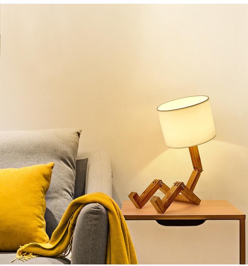 and Retro STEVVEX Wood Robot Shape Folding Table Lamp Creative