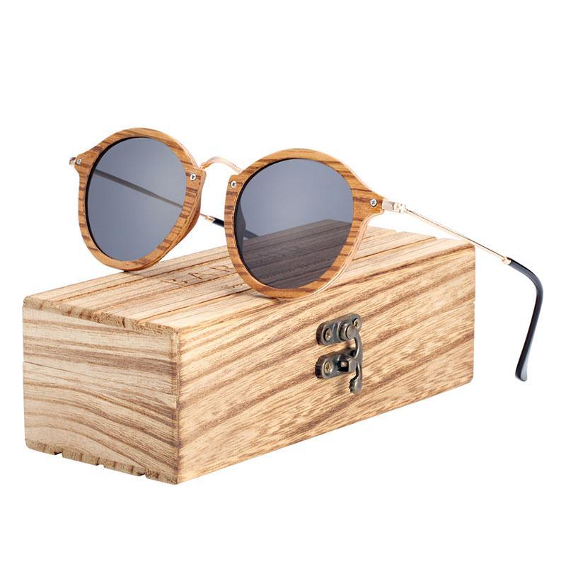Zebra Wood Sunglasses Handmade Round Polarized Eyewear