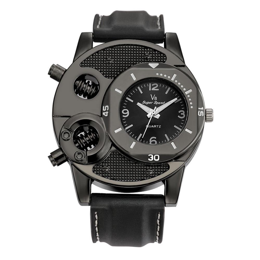 Men's Leather Watch Hardlex Glass