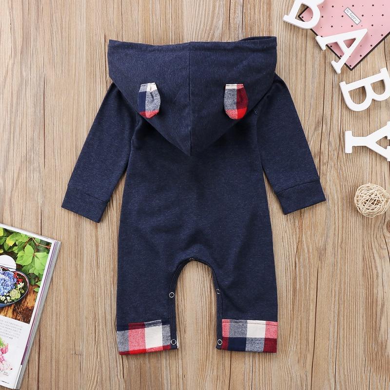 New Fashion Elegant Modern Autmn Romperfor For Newborn Infant Kids Baby Boys and Grid Romper Jumpsuit Hooded In Trendy Style
