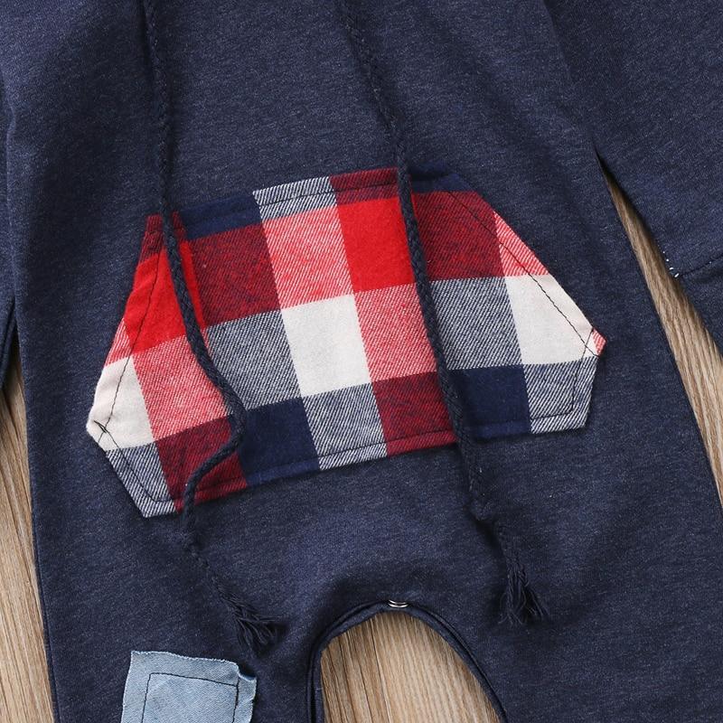 New Fashion Elegant Modern Autmn Romperfor For Newborn Infant Kids Baby Boys and Grid Romper Jumpsuit Hooded In Trendy Style