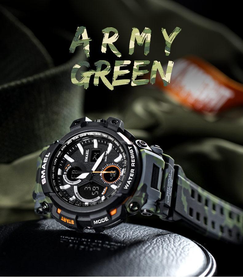 Army Green Sport Waterproof 50M Men Watches With LED Digital