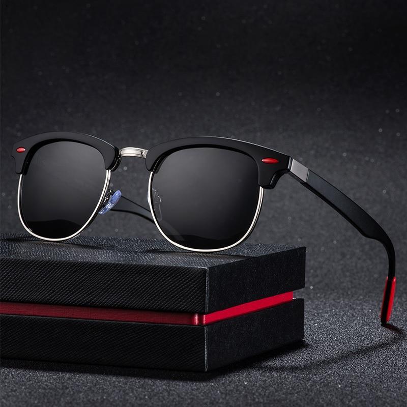 Retro Polarized Men's Sunglasses UV400 Square Half Metal Frame