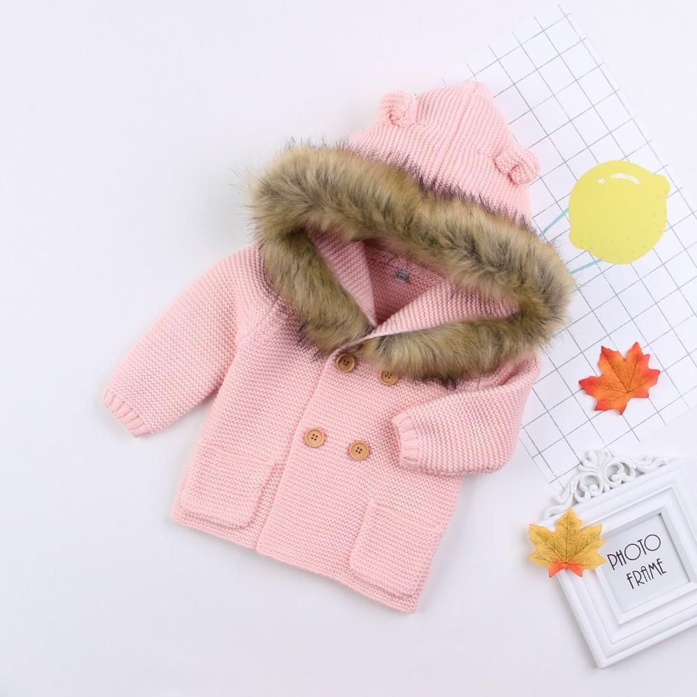 Modern Winter Warm Knit Cardigan Long Sleeve Hooded Sweaters for Newborn Infant Jacket And Coat Combination Clotes