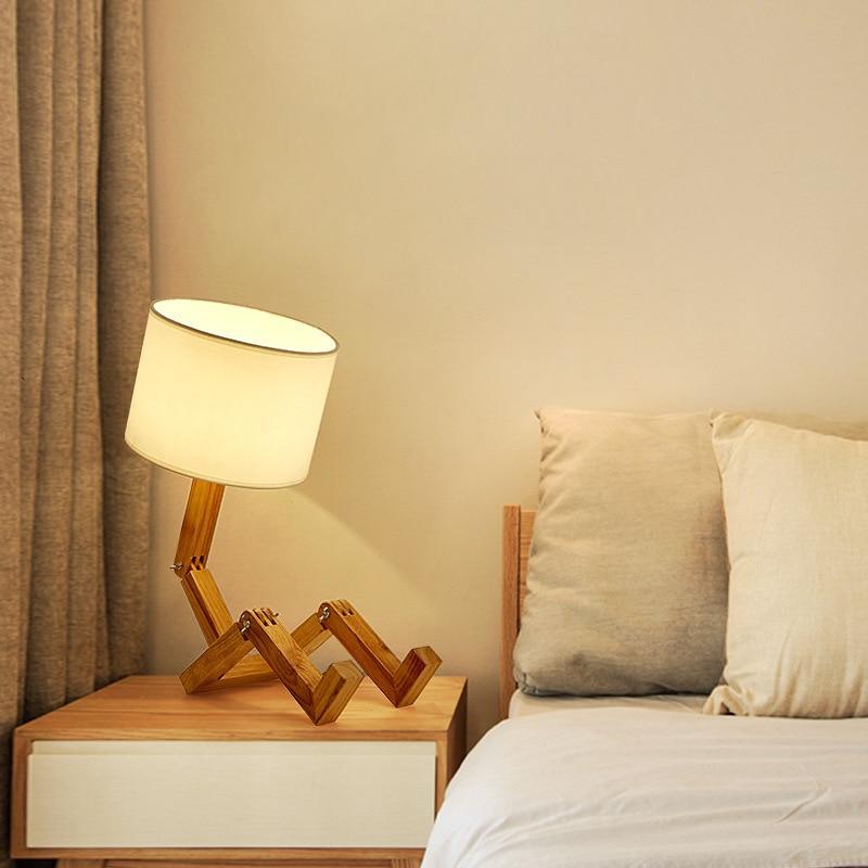 and Retro STEVVEX Wood Robot Shape Folding Table Lamp Creative