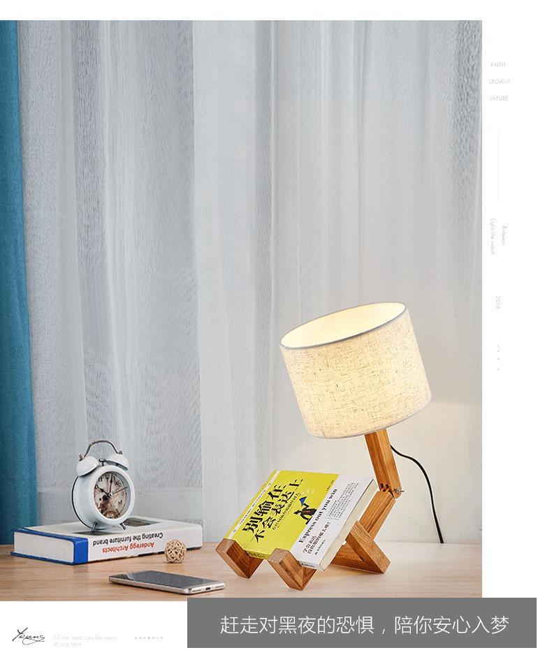 and Retro STEVVEX Wood Robot Shape Folding Table Lamp Creative