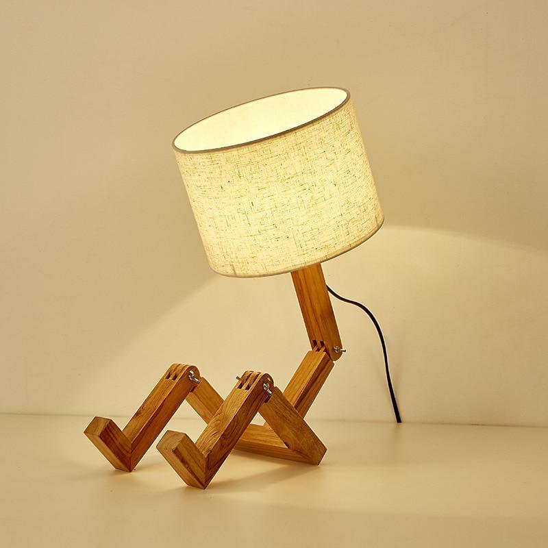 and Retro STEVVEX Wood Robot Shape Folding Table Lamp Creative