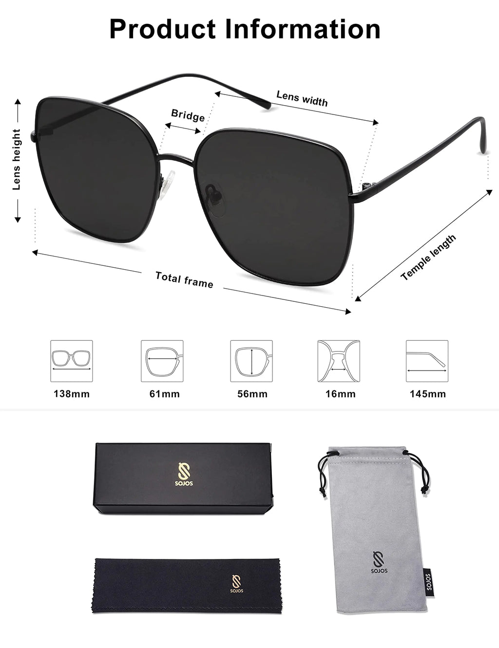 SOJOS Oversized Square Sunglasses