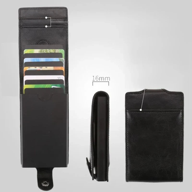 Hot sale Women Men RFID Card Holders Stack Up Pull Out Mini Cascading Wallet ID Cash Cardholder Crazy Horse PU Leather Purses