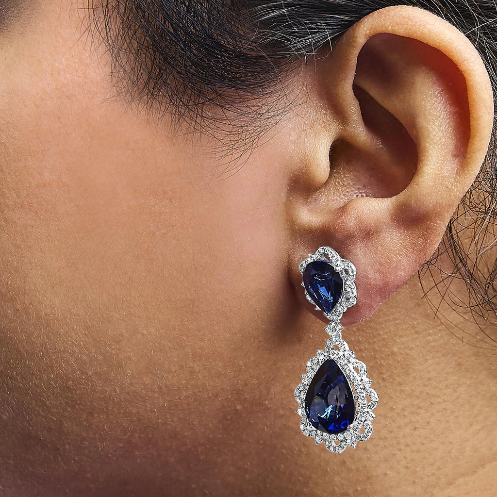 18K Gold Blue Sapphire Diamond Earrings