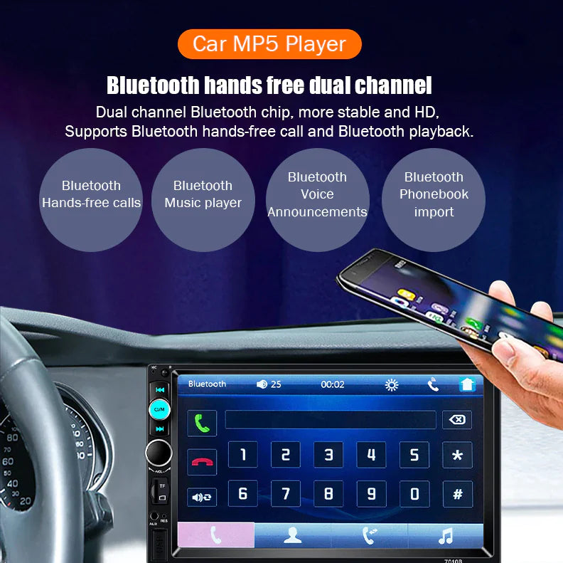 7" Double 2 DIN Car MP5 Player Bluetooth Touch Screen Stereo