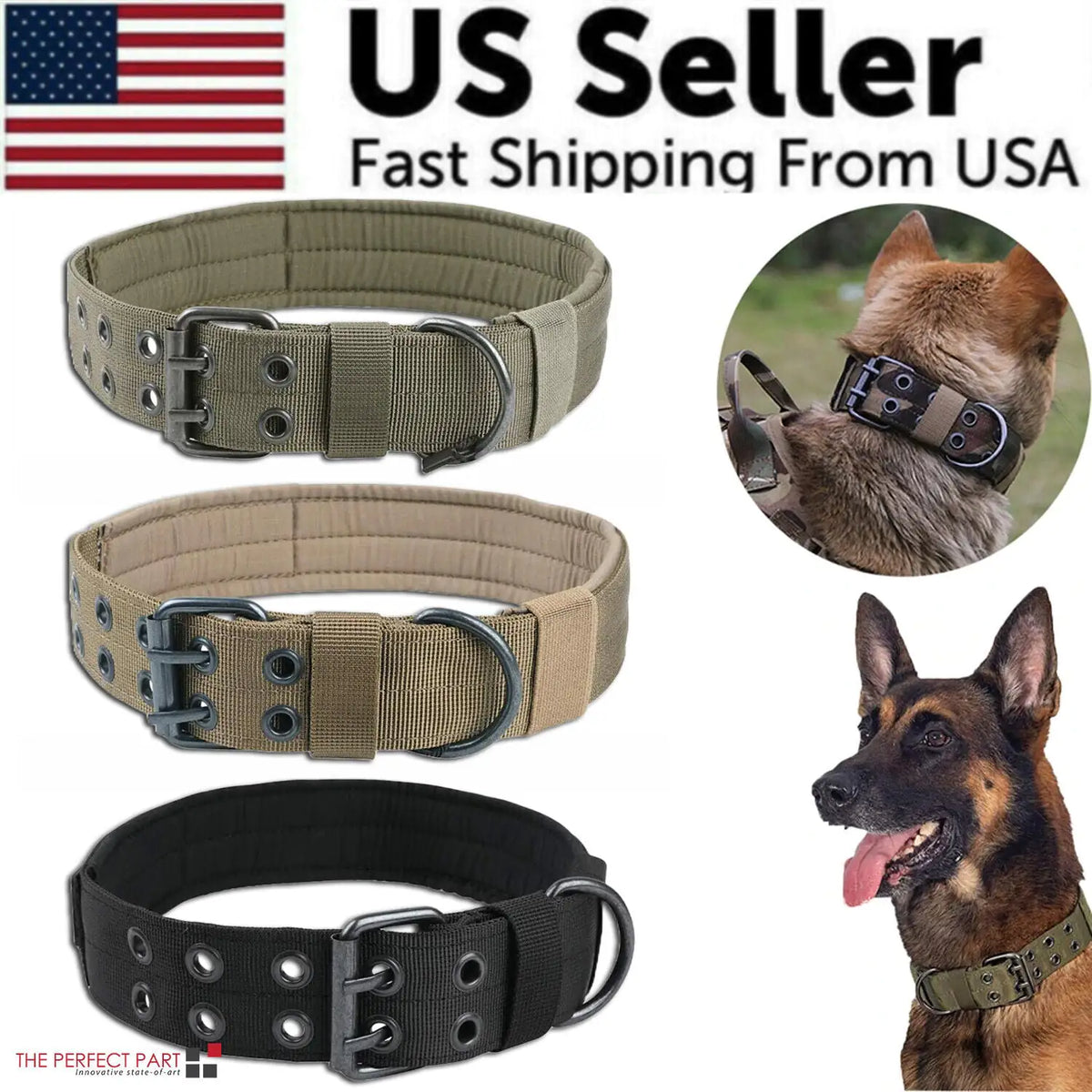 2" Tactical Heavy Duty Nylon Dog Collar K9 Military Metal Buckle