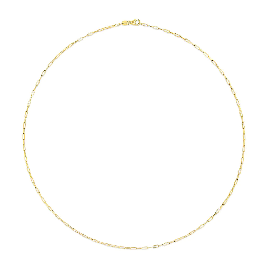 Unisex Solid 14K Gold 1.5mm Paperclip Chain Necklace - Length