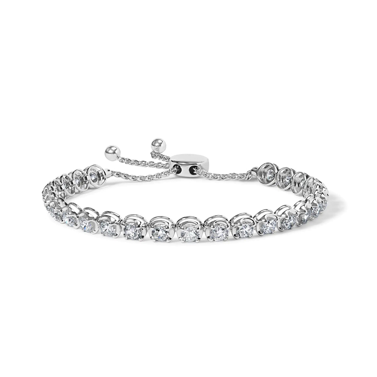 14K White Gold 6.00 Cttw Diamond 4”-10” Adjustable Bolo Tennis