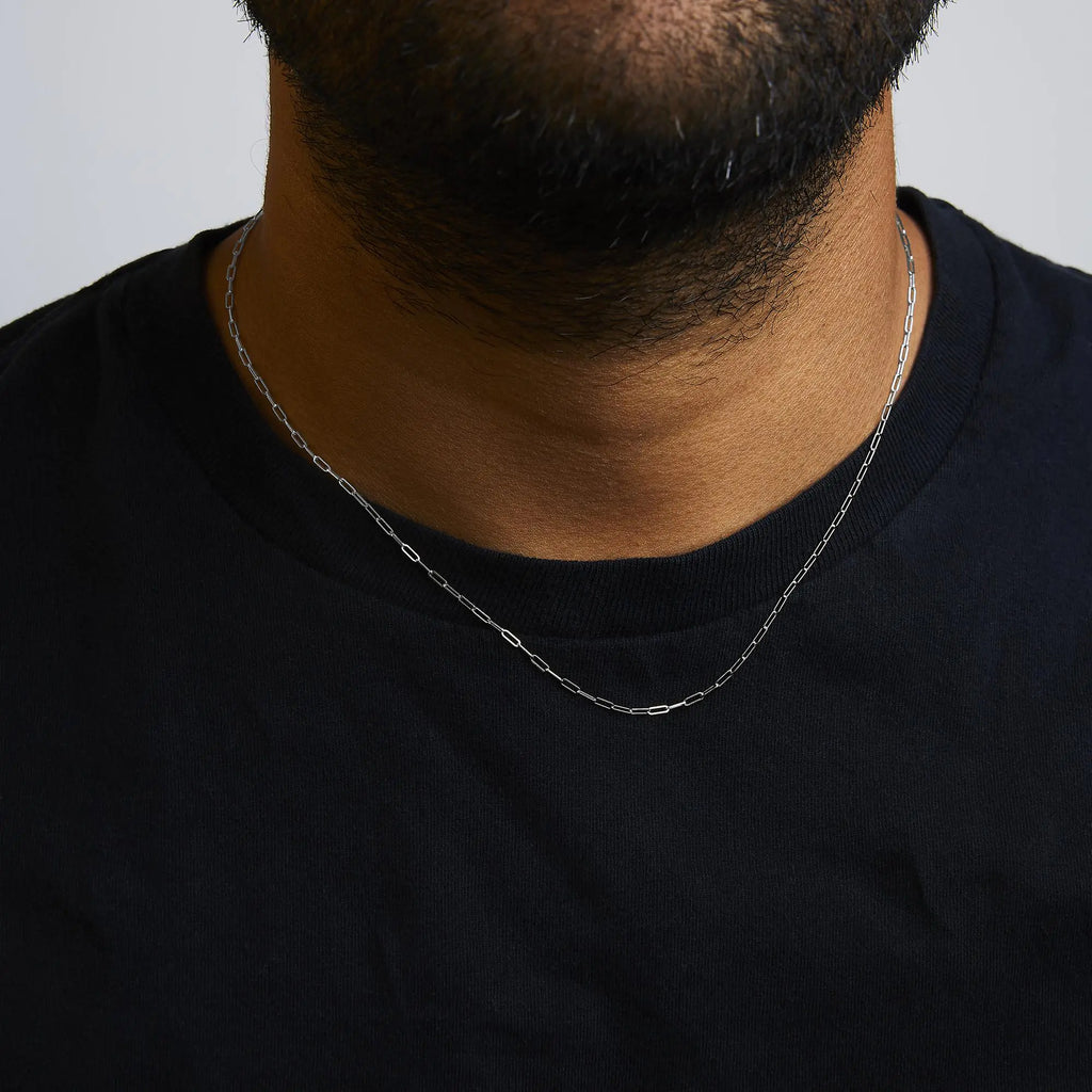 Unisex Solid 14K Gold 1.5mm Paperclip Chain Necklace - Length