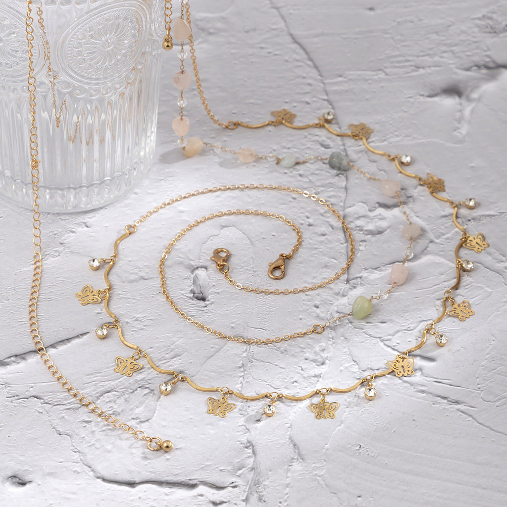 Double Layer Crystal Butterfly Tassel Body Chain