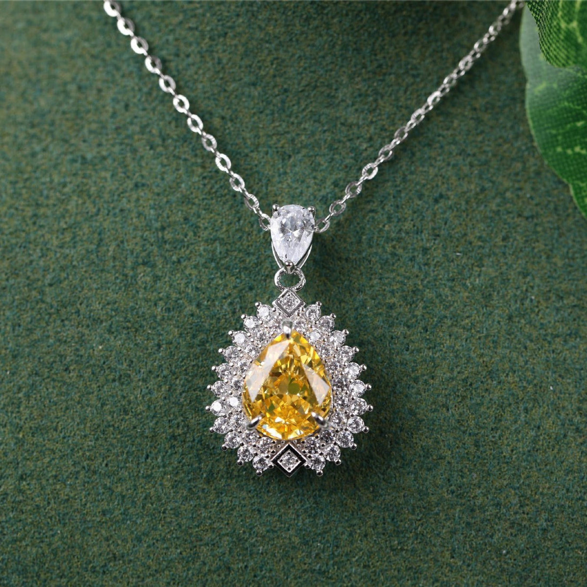 Yellow Diamond Pendant Silver Necklace