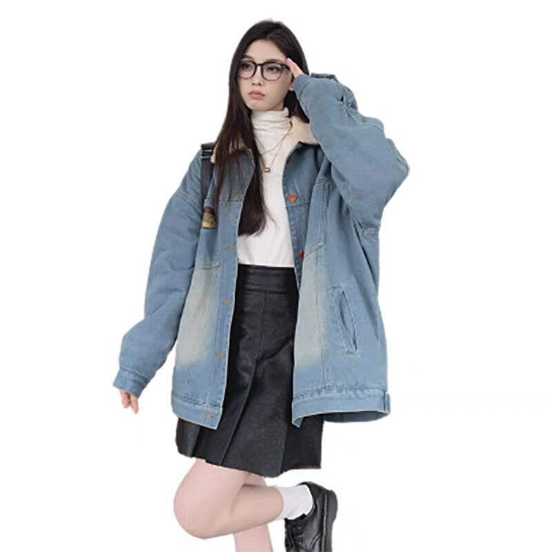 Women's Retro Color Block Denim Cardigan Jacket
