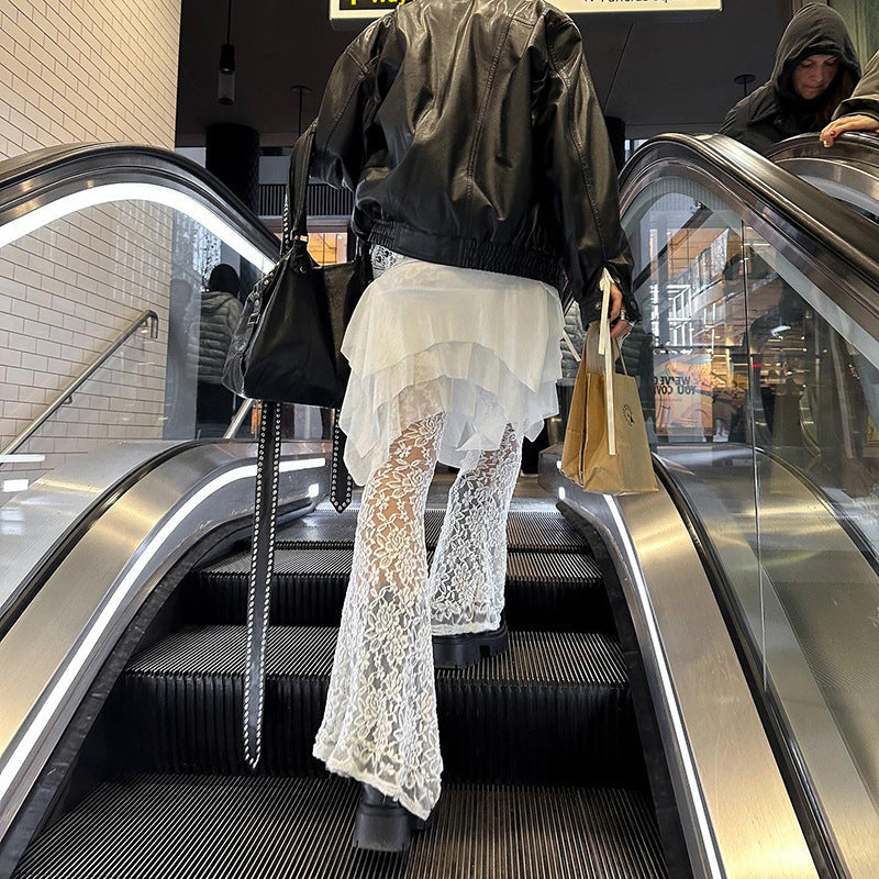 Design Mesh Stitching Lace Micro-transparent Culottes