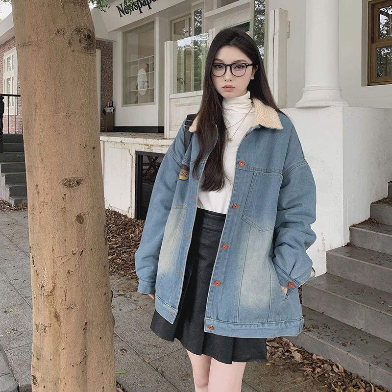 Women's Retro Color Block Denim Cardigan Jacket