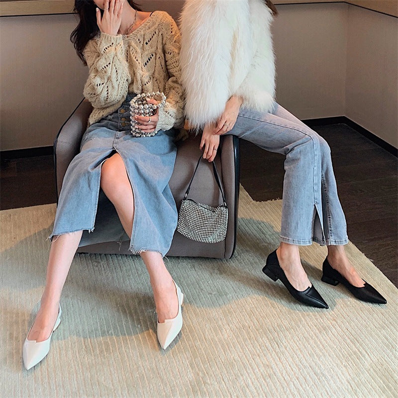 Pointed-toe Chunky Heel Two-Way Shoes