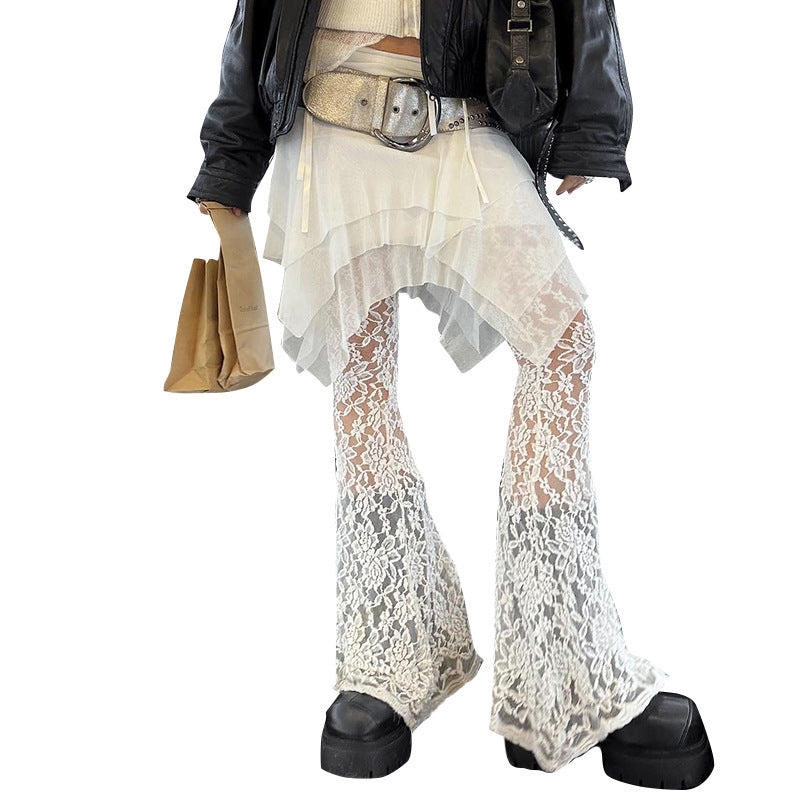 Design Mesh Stitching Lace Micro-transparent Culottes