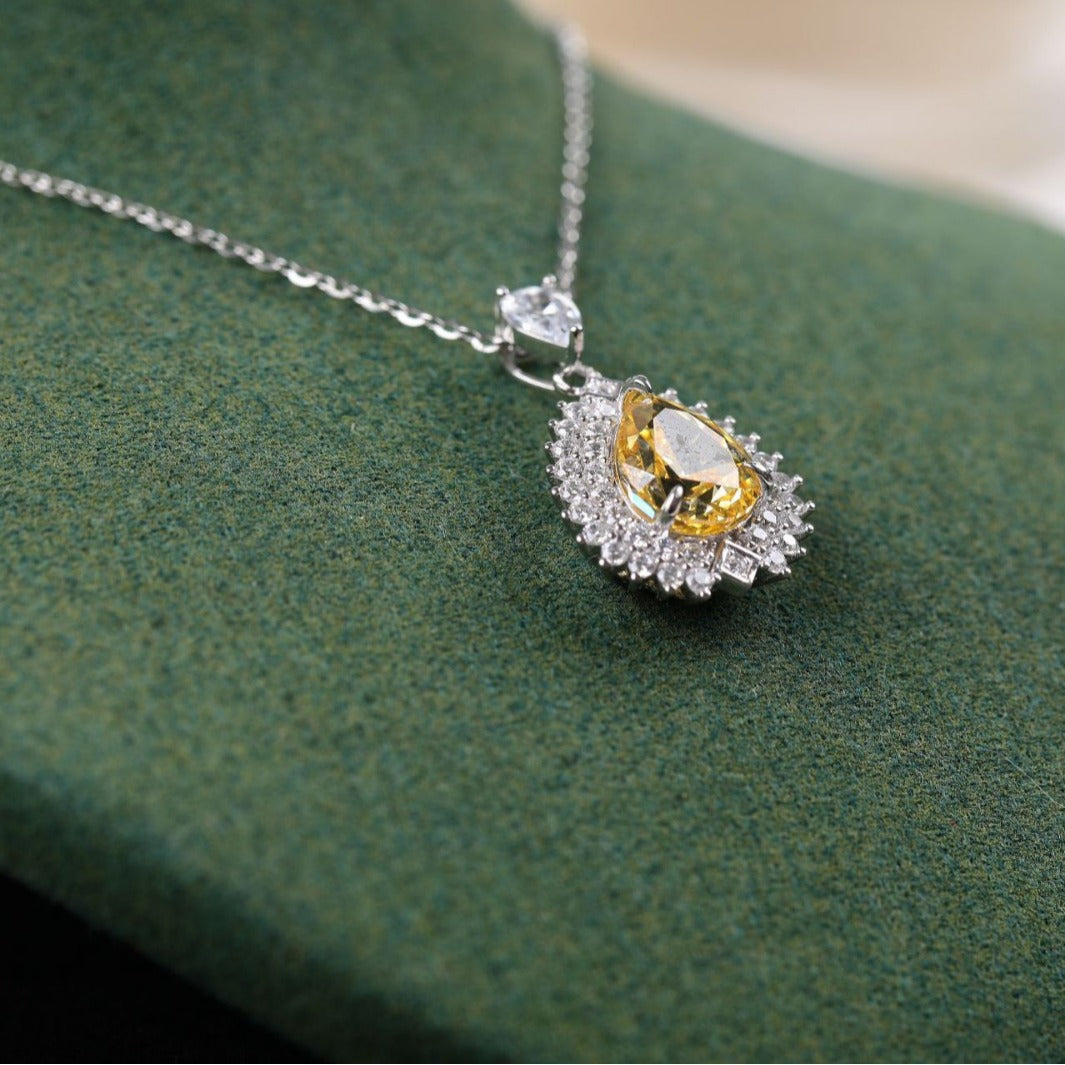 Yellow Diamond Pendant Silver Necklace